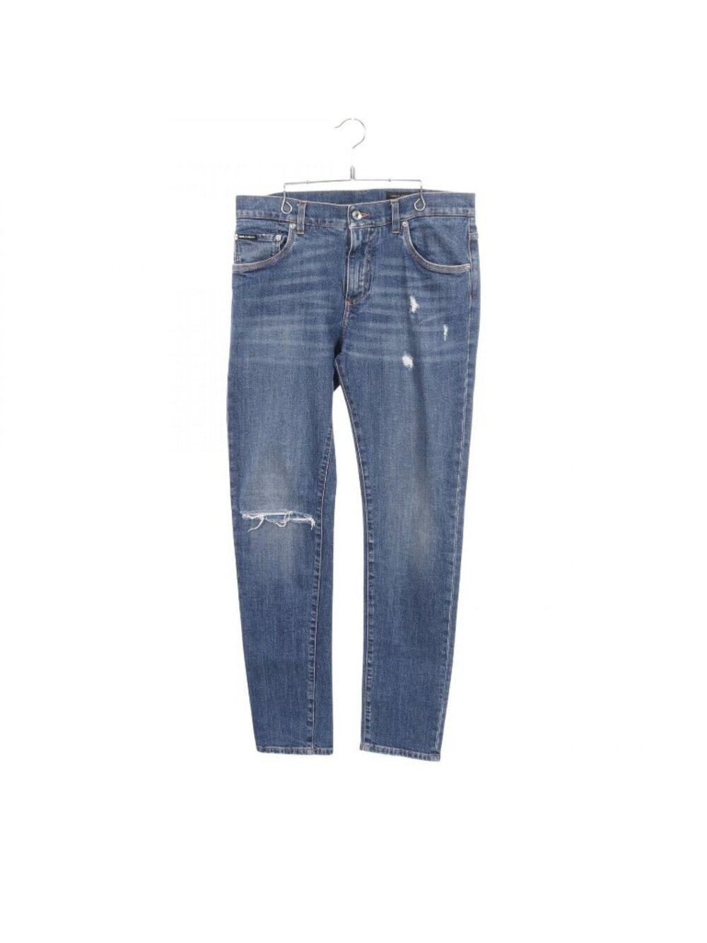 Dolce & Gabbana Denim Pants Logo Embroidery Distressed Navy Cotton
